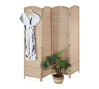 Relaxdays Folding Screen, 4-Panel, Room Divider, H x W: 180 x 180 cm, Partition Wall for Indoors, Bamboo, Paper, Natural, 60% 30% Wood 10%