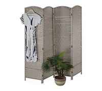 Relaxdays Folding Screen, 4-Panel, Room Divider, H x W: 180 x 180 cm, Partition Wall for Indoors, Bamboo, Paper, Grey, 60% 30% Wood 10%