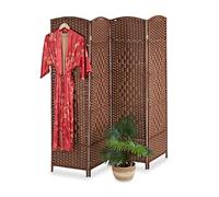 Relaxdays Folding Screen, 4-Panel, Room Divider, H x W: 180 x 180 cm, Partition Wall for Indoors, Bamboo, Paper, Brown, 60% 30% Wood 10%