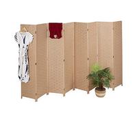 Relaxdays Folding Screen, 8-Panel, Room Divider, H x W: 170 x 320 cm, Partition Wall for Indoors, Wood, Paper, Natural, 70% 30%