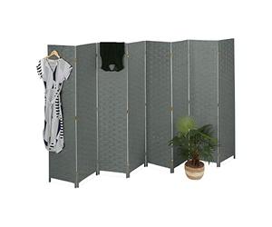 Relaxdays Folding Screen, 8-Panel, Room Divider, H x W: 170 x 320 cm, Partition Wall for Indoors, Wood, Paper, Grey