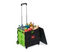 Relaxdays Shopping Trolley, Foldable, Up to 35 kg, 50 L, with Telescopic Handle, Transport Cart, 2 Wheels, Green/Black, 99 x 45.5 x 37.5 cm