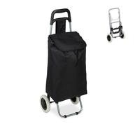 Relaxdays Shopping Trolley, Folding, 25 L Grocery Tote with Casters, 10 kg Capacity, 91 x 40 x 30 cm, Black, Polyester, Pack of 1