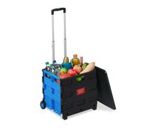 Relaxdays Shopping Trolley, Foldable, Up to 35 kg, 50 L, with Telescopic Handle, Transport Cart, 2 Wheels, Blue/Black, 99 x 45.5 x 37.5 cm