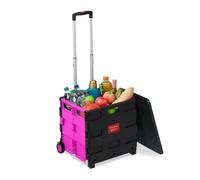 Relaxdays Shopping Trolley, Foldable, Up to 35 kg, 50 L, with Telescopic Handle, Transport Cart, 2 Wheels, Pink/Black, 99 x 45.5 x 37.5 cm