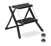 Relaxdays Folding Step Ladder, 2 Rungs, Compact Stand, Non-Slip, Iron, HWD 45 x 50 x 50 cm, Black