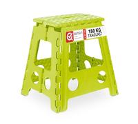 Relaxdays Folding Step Stool, Collapsible, Non-Slip, Max. Load 120 kg, Carry Handle, 39 x 38.5 x 32 cm, Light Green
