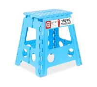 Relaxdays Folding Step Stool, Collapsible, Non-Slip, Max. Load 120 kg, Carry Handle, HxWxD: 39 x 38.5 x 32 cm, Blue