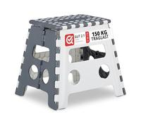Relaxdays Folding Step Stool Single Step Stool with Handle up to 120 kg Plastic 32 x 37 x 29.5 cm Grey/White