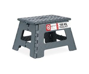 Relaxdays Folding Stool M, Portable, Step Stool, Kids’ Bathroom Stool for up to 120 kg, Plastic, 22 cm Tall, Dark Grey