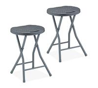 Relaxdays Folding Stool, Set of 2, Rattan Design, Garden & Balcony, Foldable Outdoor Chair, HxWxD: 46 x 32 x 29 cm, Grey