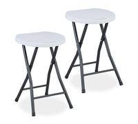 Relaxdays Folding Stool, Set of 2, with Handle, Garden & Balcony, Foldable Outdoor Seat, HxWxD: 46 x 31 x 30 cm, White