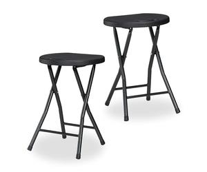Relaxdays Folding Stool, Set of 2, with Handle, Garden & Balcony, Foldable Outdoor Seat, HxWxD: 46 x 31 x 30 cm, Black