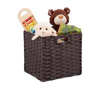 Relaxdays Folding Storage Basket, Square PP Bathroom Organiser Box, Wicker-Look Shelf Bin, 31x32x30 cm, Brown