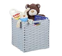 Relaxdays Folding Storage Basket, Square PP Bathroom Organiser Box, Wicker-Look Shelf Bin, 31x32x30 cm, Grey