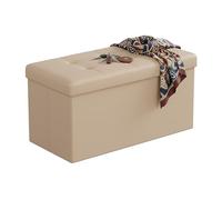 Relaxdays folding storage bench, faux leather, padded, hallway, bedroom, HxWxD: 38 x 76 x 38 cm, beige