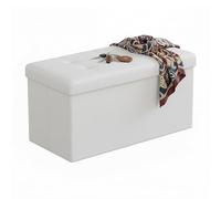 Relaxdays folding storage bench, faux leather, padded, hallway or bedroom, HxWxD: 38 x 76 x 38 cm, white