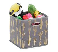 Relaxdays Folding Storage Box, Square, 29 x 28.5 x 28.5 cm, Shelf Tidy with Handle Holes, Without Lid, Cactus, Grey/Gold, Fleece