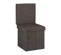 Relaxdays Folding Storage Ottoman w/Back, Size 73 x 38 x 38 cm Footstool Linen Bench with Removable Lid, Brown