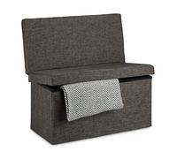 Relaxdays Folding Storage Ottoman with Seat Back Size Large 73 x 76 x 38 cm Bench with Storage Space Sturdy Linen Stool with Removable Lid, Brown
