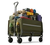 Relaxdays folding wagon, 150 kg, telescopic handle, tailgate, rain cover, shopping & camping, green