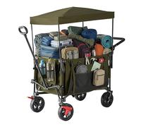 Relaxdays Folding Wagon with Canopy, Telescopic & Push Handle, Braked Rubber Tires, 150kg, 131x54x97cm, Green