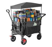Relaxdays Folding Wagon with Removable Canopy, Telescopic & Push Handle, Rubber Brakes, 150 kg, 131x54x97 cm, Grey