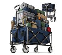 Relaxdays Folding Wagon with Telescopic Handle, Oxford Fabric, 100 kg Capacity, 89x50x72 cm, Blue for Shopping, Camping,