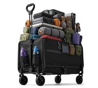 Relaxdays Folding Wagon with Telescopic Handle, Rain Cover, 150kg, 97x50x76cm, Black for Shopping & Camping