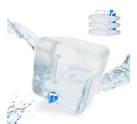 Relaxdays Folding Water Canister Set of 4, Faucet, Screw Cap, Handle, Camping Container, BPA-Free, 20 litres, Clear/Blue, 28.5 x 28 x 32 cm