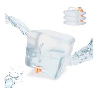 Relaxdays Folding Water Canisters, 15 L, Set of 4, with Tap, Camping Container, BPA-Free Plastic, Transparent/Orange, 30 x 25 x 25 cm