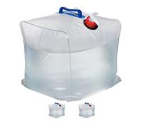 Relaxdays Folding Water Canisters, Set of 3, 20 L, with Tap & Handles, Camping Container, BPA-Free Plastic, Transparent