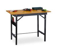 Relaxdays Workbench, Foldable, Up to 100 kg, Integrated Ruler and Protractor, H x W x D: 76 x 100 x 60 cm, Natural/Black, Steel