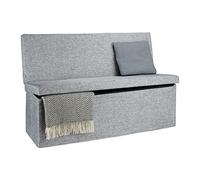 Relaxdays Folding XL Storage Ottoman with Seat Back, 73 x 114 x 38 cm Sturdy Footstool Bench Linen with Removable Lid, Grey