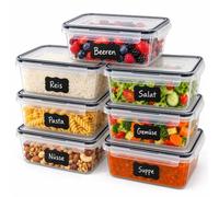Relaxdays Food Storage Containers, Lids, made from PP & silicone, pack of 7 | Storage tins, 24 stickers & a pen