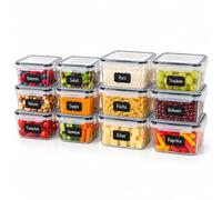 Relaxdays Food Storage Containers, PP & Silicone Lids, Pack of 12 | Storage tins, 24 stickers & pen, HxWxD: 7x13x20cm
