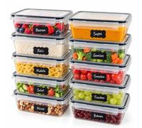 Relaxdays food storage containers with lids, PP & silicone, pack of 10 | Storage tins, 24 stickers & a pen