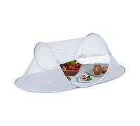 Relaxdays Food Tent Cover, Pop-Up Picnic Dome for Fruit, Cakes, HWD: 40 x 110 x 58 cm, Fly Protection, Grey/White, Polyester