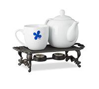 Relaxdays Food Warming Tray, Extremely Robust, Antique Look, For 2 Tea Lights, Cast Iron, HWD: 8.5x30x13.5 cm, Brown