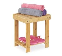 Relaxdays Footstool Bamboo, up to 100 kg, Stable Step Stool, Kids Stoop for Bathroom, HxWxD: 33.5 x 25 x 31 cm, Natural