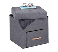 Relaxdays Footstool with Storage Space, Drawer & Compartment, Folding Stool Seat, Padded, HWD: 40.5 x 40 x 40 cm, Grey, Fibreboard