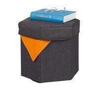 Relaxdays Footstool with Storage Space, Foldable, Soft Padded, Ottoman, Fabric, HWD: 31x36x32 cm, Seat Cube, Dark Grey