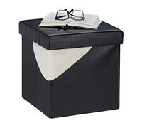 Relaxdays Footstool with Storage Space, Folding Stool Seat, 40 L, Padded, HxWxD: 38 x 37 x 37 cm, Faux Leather, Black, Fibreboard