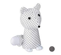 Relaxdays Fox Doorstopper, Decorative Floor Bumper, Standing, Filled Fabric Door Stop, 1 kg Tall, White, Polyester, 25 x 17.5 x 12 cm