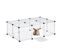 Relaxdays Free Range Enclosure for Small Pets, HWD: 37x110x75 cm, with Door & Cover, DIY, Extendable, Transparent, White