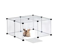Relaxdays Free Range Enclosure for Small Pets, HWD: 37x75x75 cm, with Door & Cover, DIY, Extendable, Transparent, White
