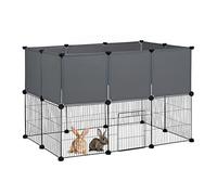 Relaxdays Free-Range Enclosure for Small Pets, HxWxD: 72.5 x 110 x 74 cm, Extendable Metal Cage, Plug-In, Black/Grey
