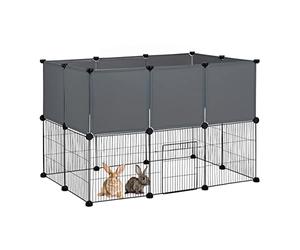 Relaxdays Free-Range Enclosure for Small Pets, HxWxD: 72.5 x 110 x 74 cm, Extendable Metal Cage, Plug-In, Black/Grey