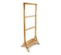 Relaxdays Standing Bamboo Towel Holder, 40 x 105 x 27 cm, 3 Rails and 1 Shelf, Clothes Stand, Natural Brown