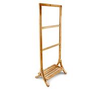 Relaxdays Standing Bamboo Towel Holder, 40 x 105 x 27 cm, 3 Rails and 1 Shelf, Clothes Stand, Natural Brown